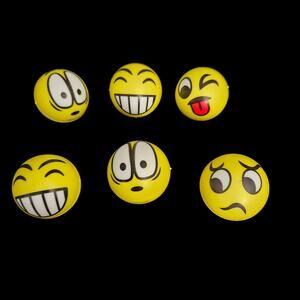 Lot of 6 Emoji Face Stress Balls Squeeze Toys 2.5" Yellow Novelty Party Favors